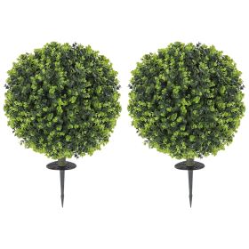 2 Pack 1.3ft Artificial Ball Boxwood Topiary with Ground Stake, UV Resistant Faux Greenery for Indoor Outdoor