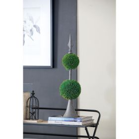D7x26.5" Artificial Two-Tiered Boxwood Sphere Topiary on Metal Spire