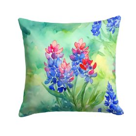 Texas Bluebonnets in Watercolor Throw Pillow Machine Washable, Indoor Outdoor Decorative Pillow for Couch, Bed or Patio, 18Hx18W