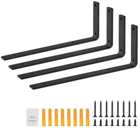 Shelf Bracket, Heavy Duty Floating Shelf Brackets 10 x 6 in, 4 Pcs Brackets for Shelves, 5mm Thick Matte Black L Shelf Bracket