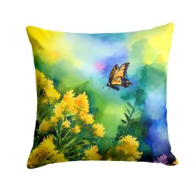 Kentucky Goldenrod in Watercolor Throw Pillow Machine Washable, Indoor Outdoor Decorative Pillow for Couch, Bed or Patio, 14Hx14W