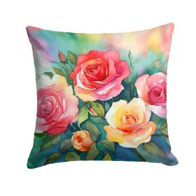 Oklahoma Roses in Watercolor Throw Pillow Machine Washable, Indoor Outdoor Decorative Pillow for Couch, Bed or Patio, 18Hx18W