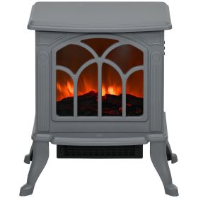 Electric Fireplace Heater, Freestanding Fireplace Stove with Realistic Logs and Flame Effect, 750W/1500W, Gray