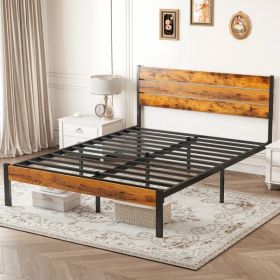 Metal Platform Bed Frame - Mattress Foundation With Headboard And And Footboard, No Box Spring Needed With 800LBS Sturdy Wooden Slats Support (Option: QUEEN)