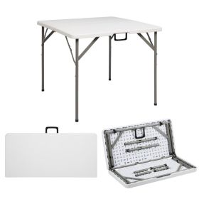34inch Foldable Square Table,Folding Card Table Plastic Table Portable Square Height Dining Table Perfect For Picnics,Parties,Party And Camping (Option: White)