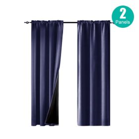 Rod Pocket Thermal Insulated With Coated Lining 52 In. W X 63 In. L Indoor Blackout Curtains,2 Colors Available,Set Of 2 (Option: Dark blue)