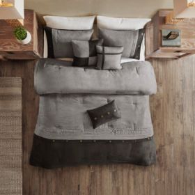 7 Piece Faux Suede Comforter Set (Option: Grey-California King)