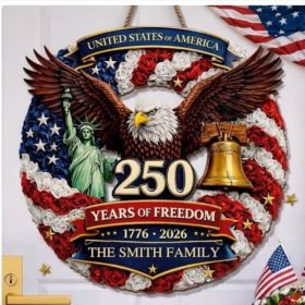 1 pc 250th anniversary of American independence, bald eagle commemorative wooden plaque, home porch decoration, wooden hanging board (Color: 20, size: 20*20*0.5cm)
