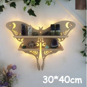 Wooden Wall Shelf Home Decoration Organizer Moon Butterfly Cat Bedroom Room Decor Storage Rack Wall-mount Display Stand Shelves (Color: Log color moth)